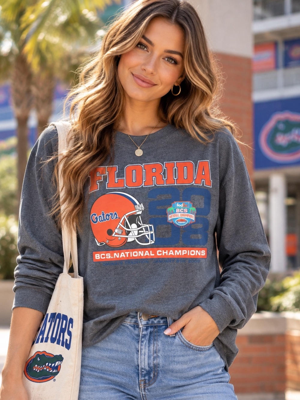 Vintage Gildan Florida Gators 2008 BCS National Champions Long Sleeve Medium